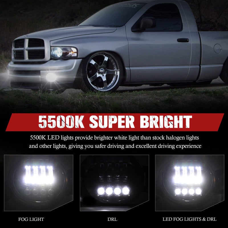 BUNKER INDUST Dodge Ram LED Fog Lights with Daytime Running Lights Set,1 Pair Clear Lens Fog Bumper Lamps Replacement for 2003 2004 2005 2006 2007 2008 Dodge Ram 1500 2500 3500 - Image 3